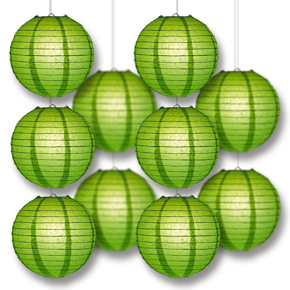 MoonBright Grass Green Paper Lantern 10pc Party Pack with Remote Controlled LED Lights Included - PaperLanternStore.com - Paper Lanterns, Decor, Party Lights & More
