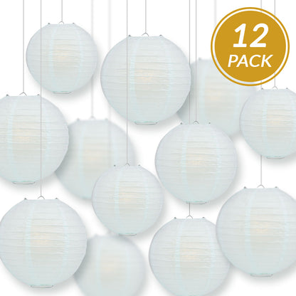 12-PC Arctic Spa Blue Paper Lantern Chinese Hanging Wedding & Party Assorted Decoration Set, 12/10/8-Inch - PaperLanternStore.com - Paper Lanterns, Decor, Party Lights & More