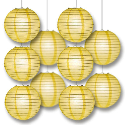 MoonBright Lemon Yellow Chiffon Paper Lantern 10pc Party Pack with Remote Controlled LED Lights Included - PaperLanternStore.com - Paper Lanterns, Decor, Party Lights & More