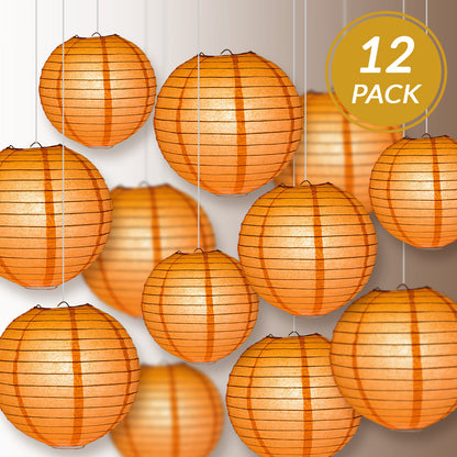 12-PC Peach / Orange Coral Paper Lantern Chinese Hanging Wedding & Party Assorted Decoration Set, 12/10/8-Inch - PaperLanternStore.com - Paper Lanterns, Decor, Party Lights & More