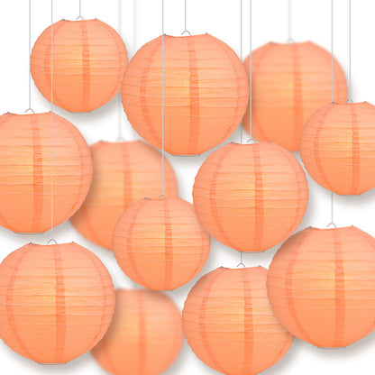 12-PC Peach / Orange Coral Paper Lantern Chinese Hanging Wedding & Party Assorted Decoration Set, 12/10/8-Inch