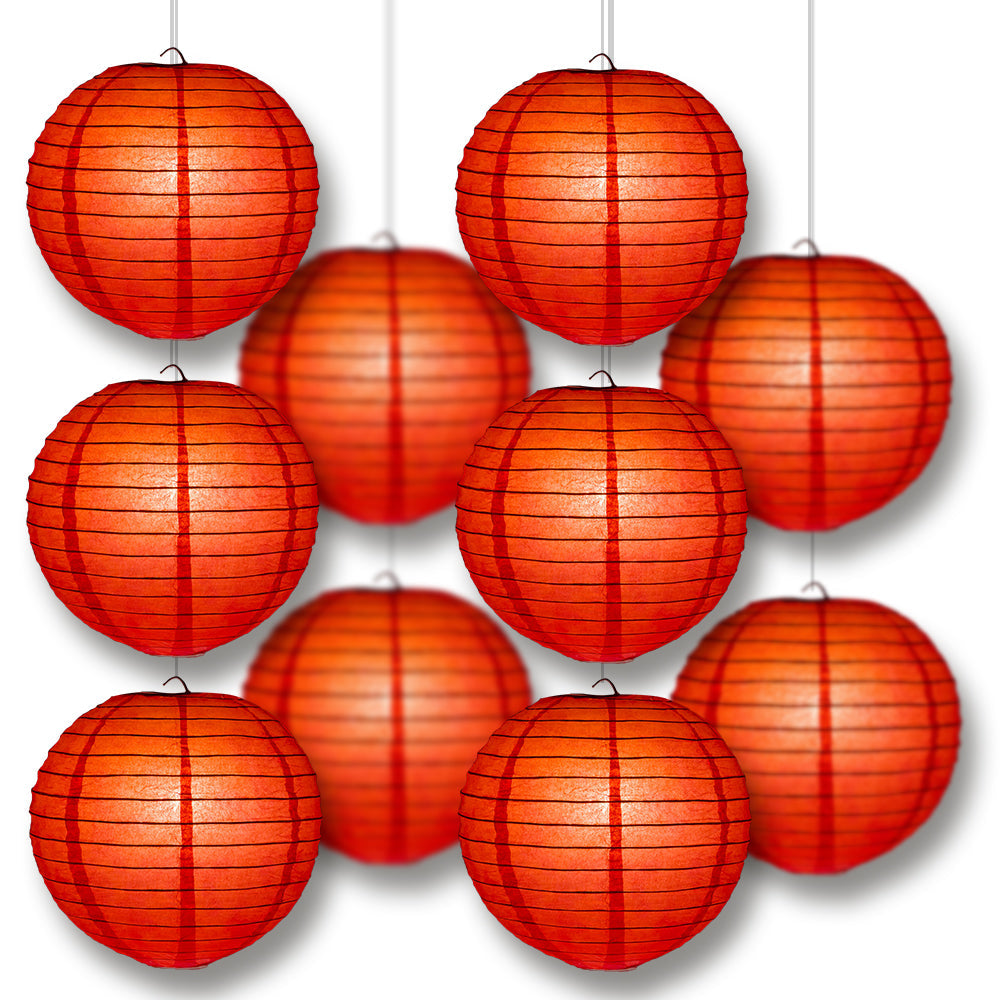 MoonBright Red Paper Lantern 10pc Party Pack with Remote Controlled LED Lights Included - PaperLanternStore.com - Paper Lanterns, Decor, Party Lights & More