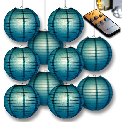 MoonBright Tahiti Teal Paper Lantern 10pc Party Pack with Remote Controlled LED Lights Included