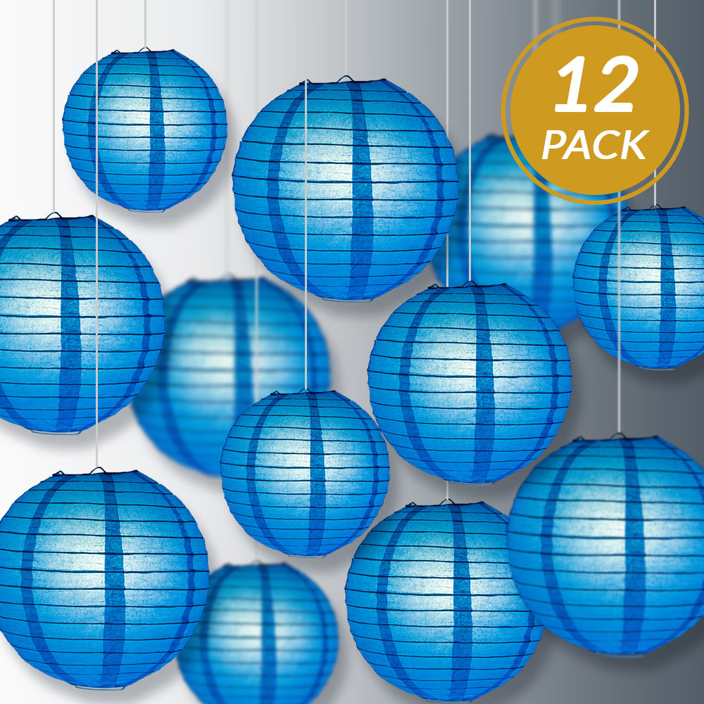12-PC Turquoise Paper Lantern Chinese Hanging Wedding & Party Assorted Decoration Set, 12/10/8-Inch - PaperLanternStore.com - Paper Lanterns, Decor, Party Lights & More