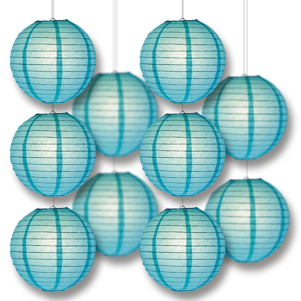 MoonBright Water Blue Paper Lantern 10pc Party Pack with Remote Controlled LED Lights Included - PaperLanternStore.com - Paper Lanterns, Decor, Party Lights & More