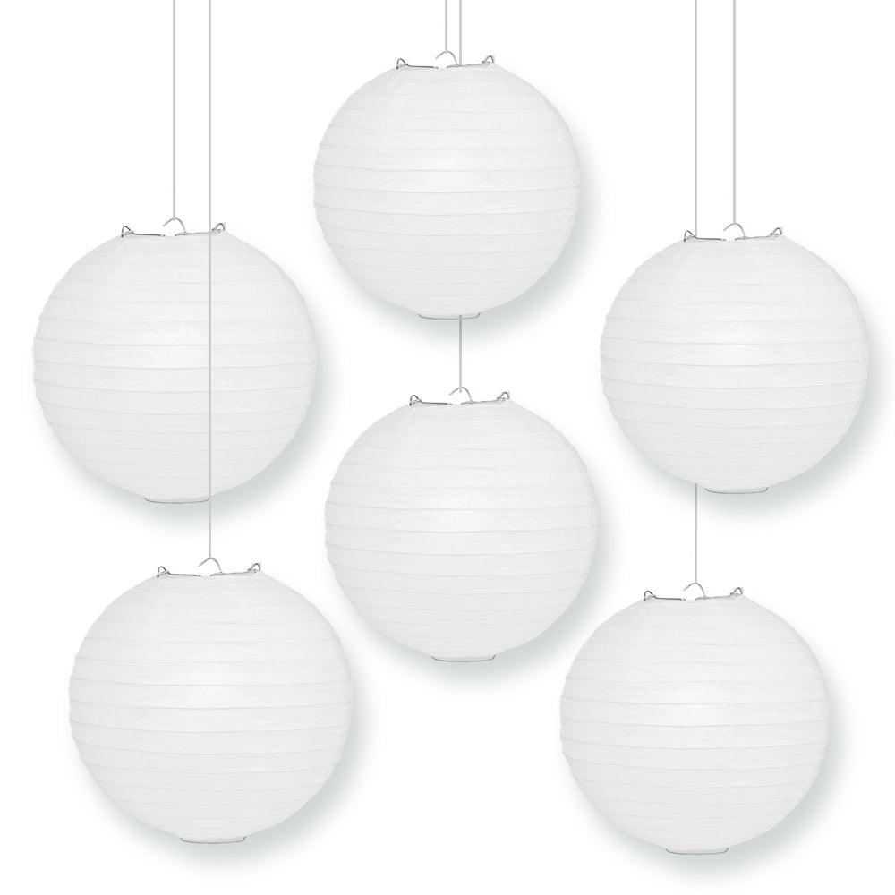 BULK PACK (50) 8" White Round Paper Lanterns, Even Ribbing, Hanging Decoration