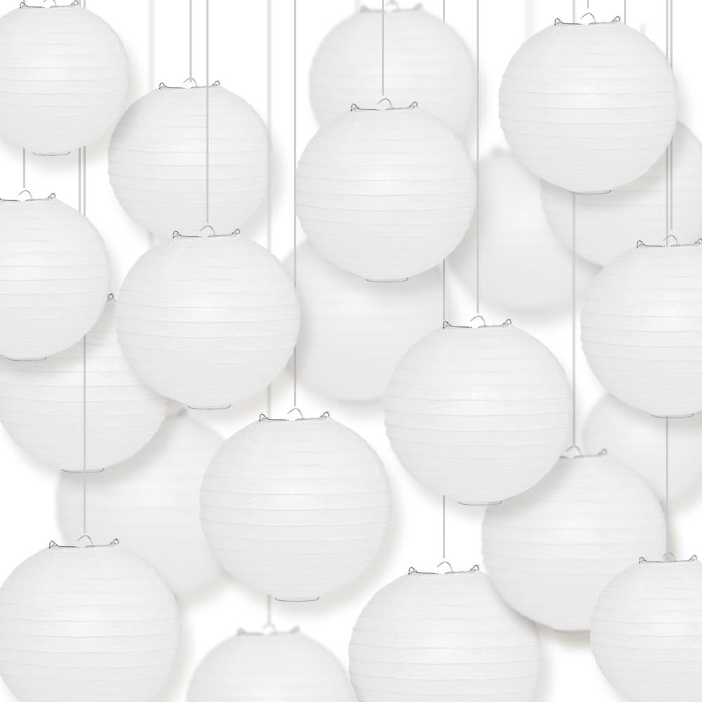 BULK PACK (100) 18" White Round Paper Lantern, Even Ribbing, Chinese Hanging Wedding & Party Decoration - PaperLanternStore.com - Paper Lanterns, Decor, Party Lights & More