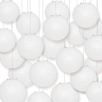 BULK PACK (50) 8" White Round Paper Lanterns, Even Ribbing, Hanging Decoration