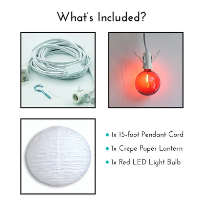 Crepe Premium Paper Lantern Pendant Light Cord Kit with G50 Red LED Bulb