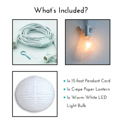 Crepe Premium Paper Lantern Pendant Light Cord Kit with G50 Warm White LED Bulb