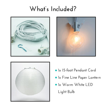 Fine Line Premium Paper Lantern Pendant Light Cord Kit with G50 Warm White LED Bulb