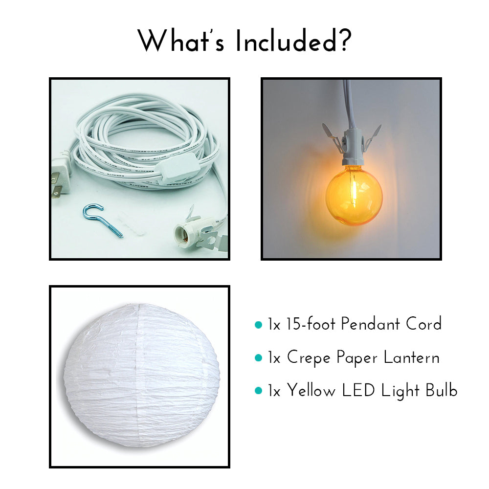 Crepe Premium Paper Lantern Pendant Light Cord Kit with G50 Yellow LED Bulb