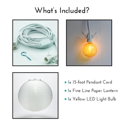Fine Line Premium Paper Lantern Pendant Light Cord Kit with G50 Yellow LED Bulb