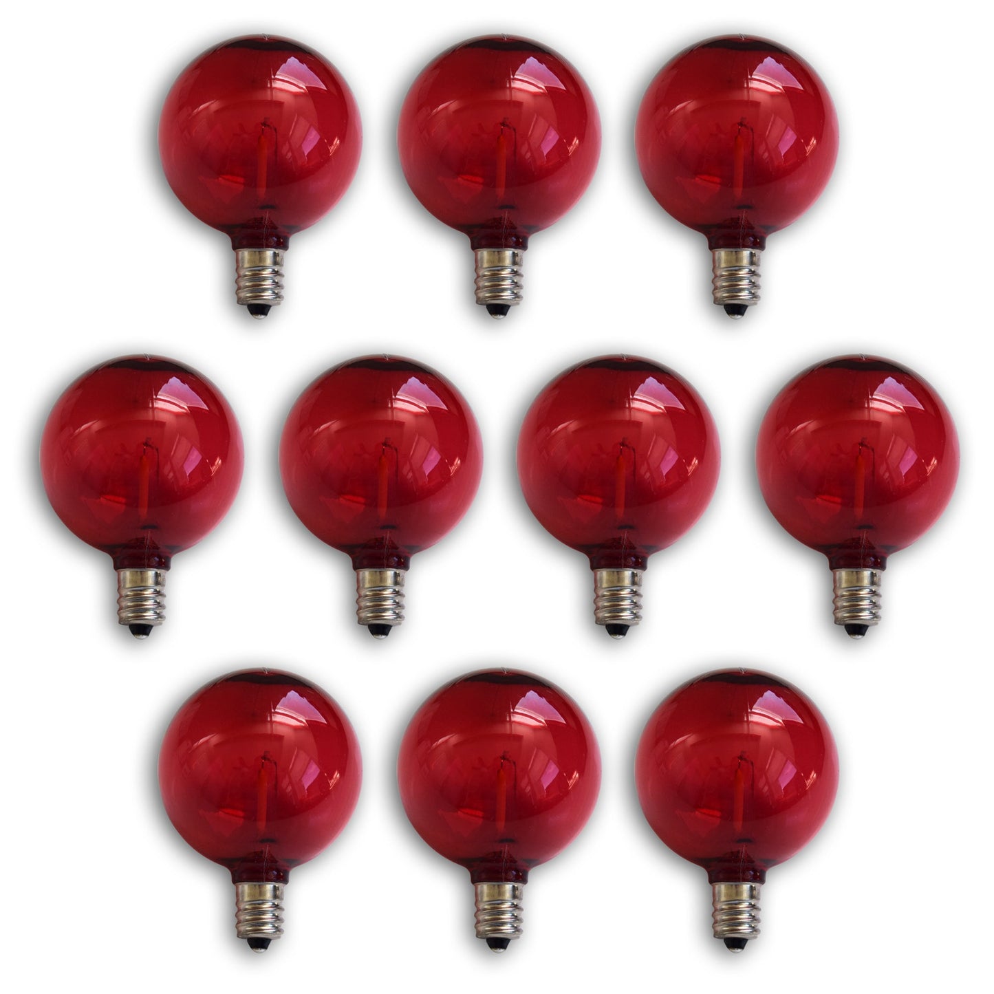 10-PACK Red LED Filament G50 Globe Shatterproof Energy Saving Color Light Bulb, Dimmable, 1W,  E12 Candelabra Base