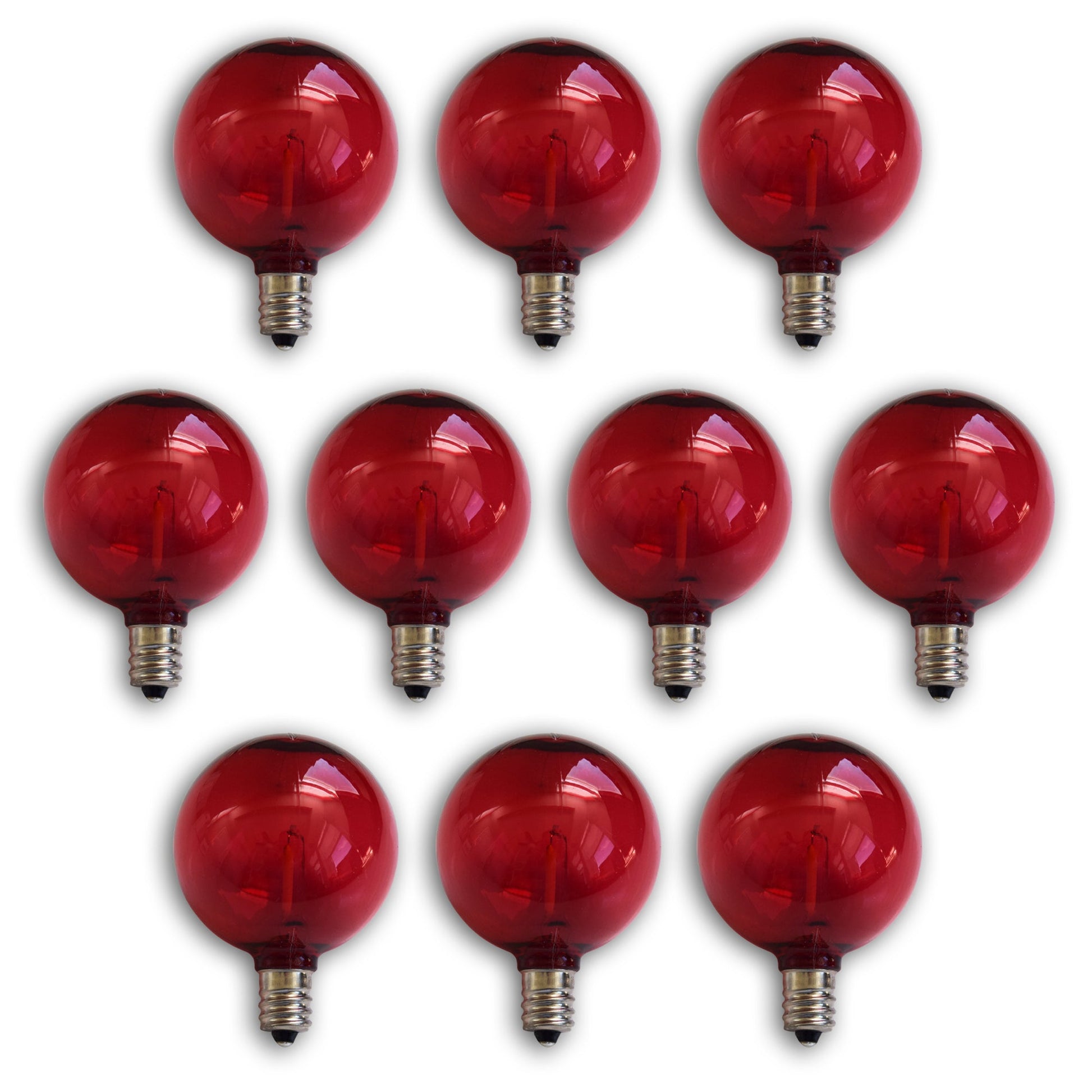10-PACK Red LED Filament G50 Globe Shatterproof Energy Saving Color Light Bulb, Dimmable, 1W,  E12 Candelabra Base
