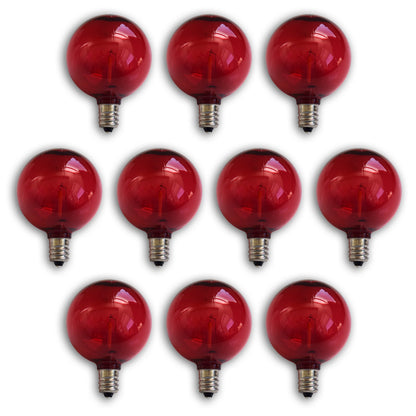 10-PACK Red LED Filament G50 Globe Shatterproof Energy Saving Color Light Bulb, Dimmable, 1W,  E12 Candelabra Base