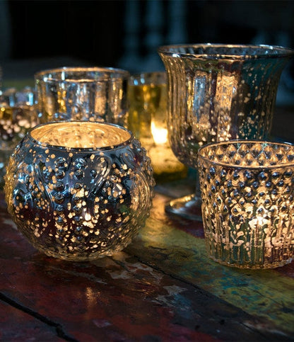Vintage Mercury Glass Vase and Candle Holder (5.75-Inches, Large Josephine Design, Silver) - Use with Tea lights - Home Décor, Parties and Wedding Decorations - PaperLanternStore.com - Paper Lanterns, Decor, Party Lights & More