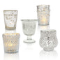 Bohemian Chic Silver Mercury Glass Tea Light Votive Candle Holders (Set of 5, Assorted Designs and Sizes)
