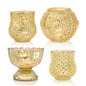 Elegance Gold Mercury Glass Tea Light Votive Candle Holders (Set of 4, Assorted Designs and Sizes)