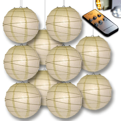 Beige Crisscross Paper Lantern 10pc Party Pack with Remote Controlled LED Lights Included