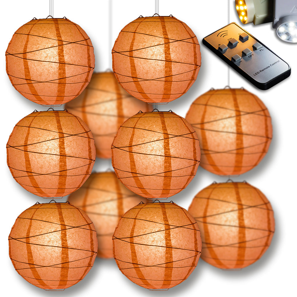 Roseate Pink Coral Crisscross Paper Lantern 10pc Party Pack with Remote Controlled LED Lights Included