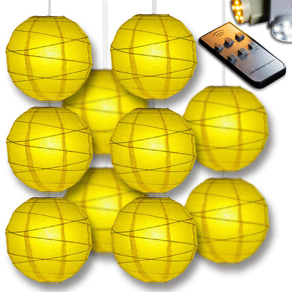 Yellow Crisscross Paper Lantern 10pc Party Pack with Remote Controlled LED Lights Included