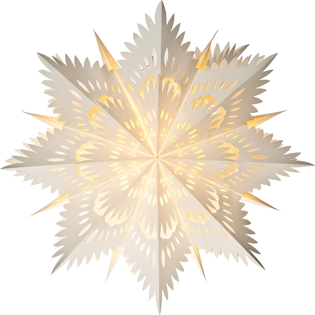 White Stella Pizzelle Designer Paper Star Lantern - PaperLanternStore.com - Paper Lanterns, Decor, Party Lights & More