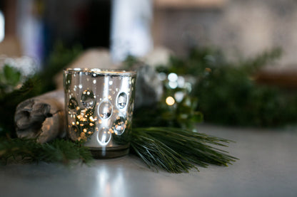4 Pack | Vintage Mercury Glass Candle Holders (3-Inch, Tess Design, Silver) - for use with Tea Lights - for Home Décor, Parties and Wedding Decorations - PaperLanternStore.com - Paper Lanterns, Decor, Party Lights & More