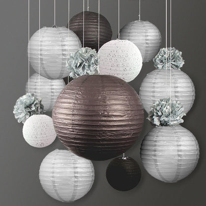 12-pc Silver / Black New Year's Eve Celebration Party Pack Paper Lantern Combo Set
