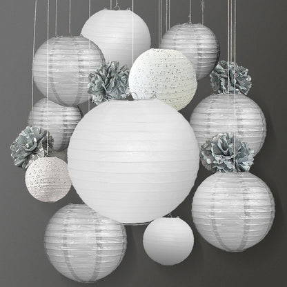 12-pc Silver / White New Year's Eve Celebration Party Pack Paper Lantern Combo Set