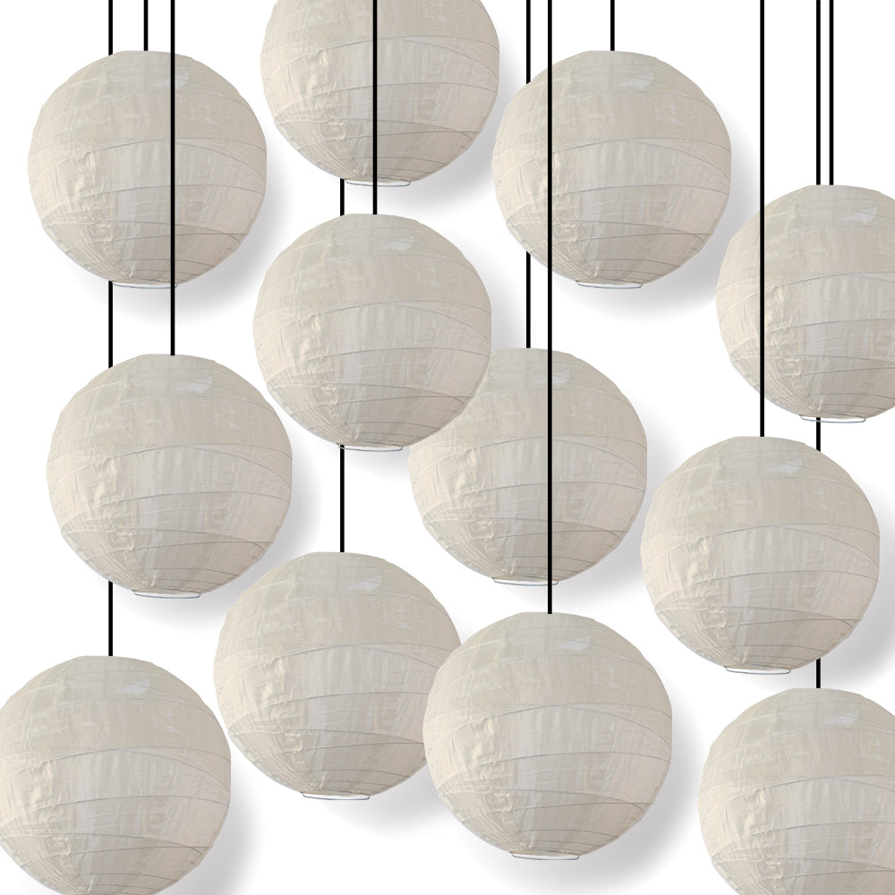BULK PACK (12) 12" Irregular Ribbed Beige / Ivory Shimmering Nylon Lantern, Durable, Hanging