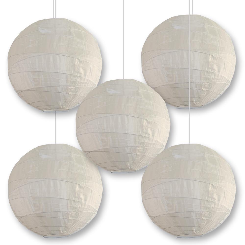 BULK PACK (5) 16" Beige Shimmering Nylon Lantern, Crisscross Ribbing, Durable, Hanging