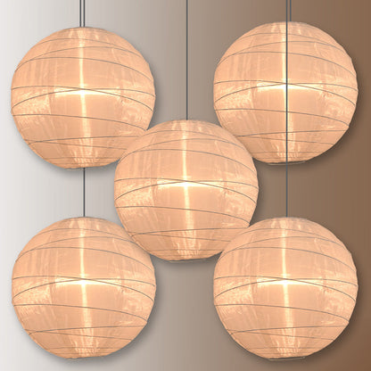 BULK PACK (5) 12" Irregular Ribbed Beige / Ivory Shimmering Nylon Lantern, Durable, Hanging