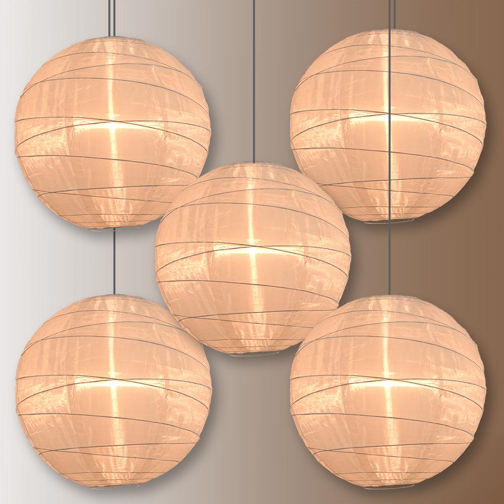 BULK PACK (5) 20" Beige Shimmering Nylon Lantern, Crisscross Ribbing, Durable, Hanging