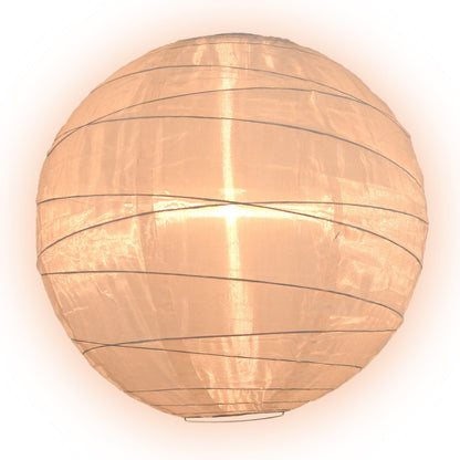 BULK PACK (5) 14" Irregular Ribbed Beige / Ivory Shimmering Nylon Lantern, Durable, Hanging