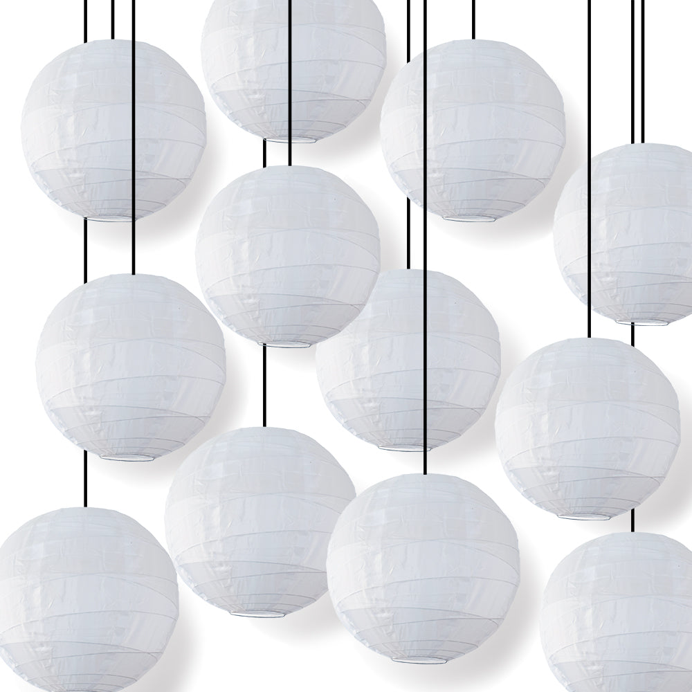 BULK PACK (12) 24" Irregular Ribbed White Shimmering Nylon Lantern, Durable, Hanging