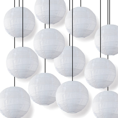 BULK PACK (12) 24" Irregular Ribbed White Shimmering Nylon Lantern, Durable, Hanging