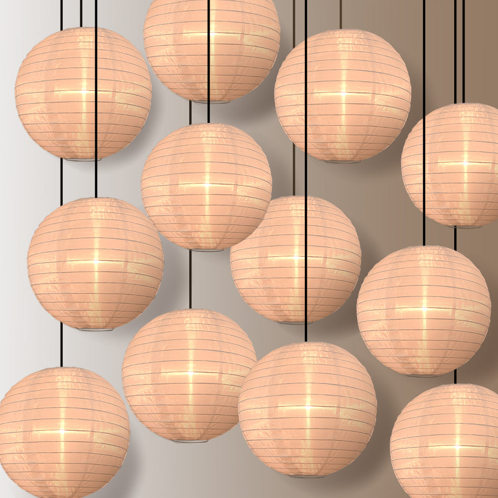 BULK PACK (12) 10" Beige Shimmering Nylon Lantern, Even Ribbing, Durable, Hanging
