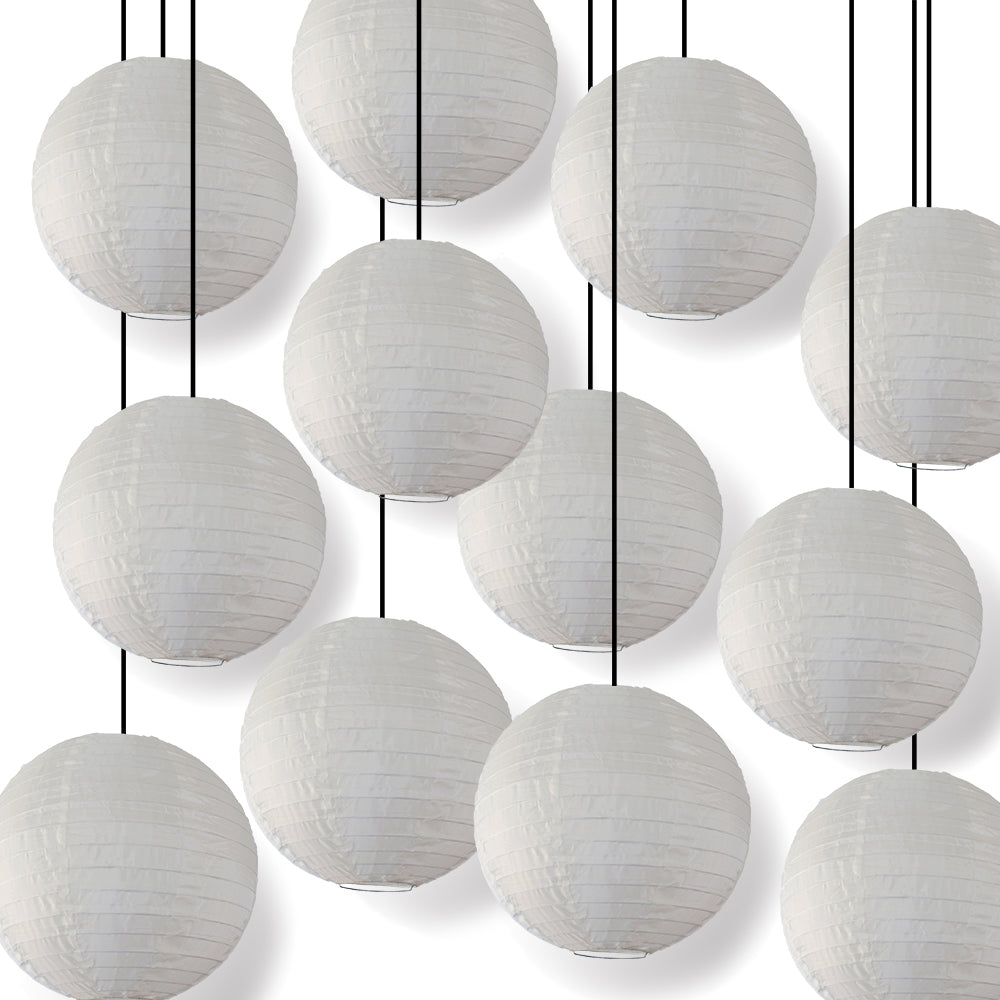 BULK PACK (12) 20" Beige Shimmering Nylon Lantern, Even Ribbing, Durable, Hanging