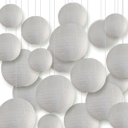 Ultimate 20-Piece Beige Nylon Lantern Party Pack - Assorted Sizes of 6", 8", 10", 12" (5 Round Lanterns Each) for Weddings, Events and Décor
