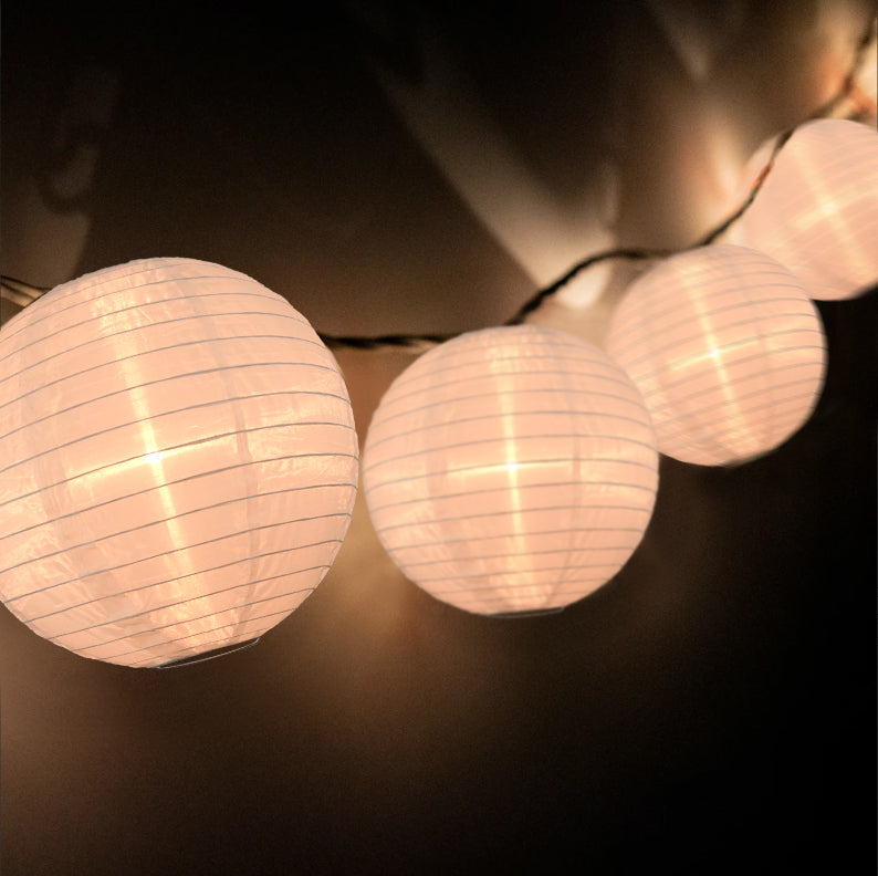 BLOWOUT 4" Beige Round Shimmering Nylon Lantern Party String Lights (8FT, Expandable)