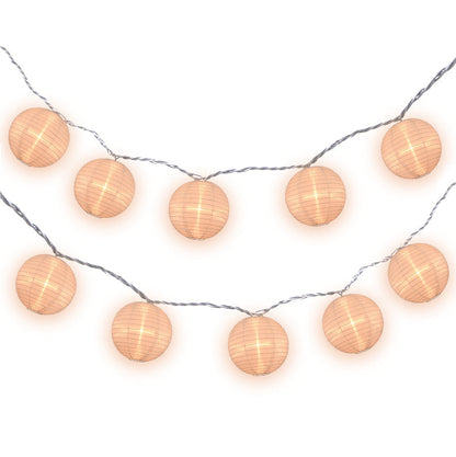 BLOWOUT 4" Beige Round Shimmering Nylon Lantern Party String Lights (8FT, Expandable)