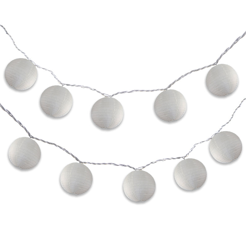 BLOWOUT 4" Beige Round Shimmering Nylon Lantern Party String Lights (8FT, Expandable)