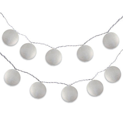 BLOWOUT 4" Beige Round Shimmering Nylon Lantern Party String Lights (8FT, Expandable)