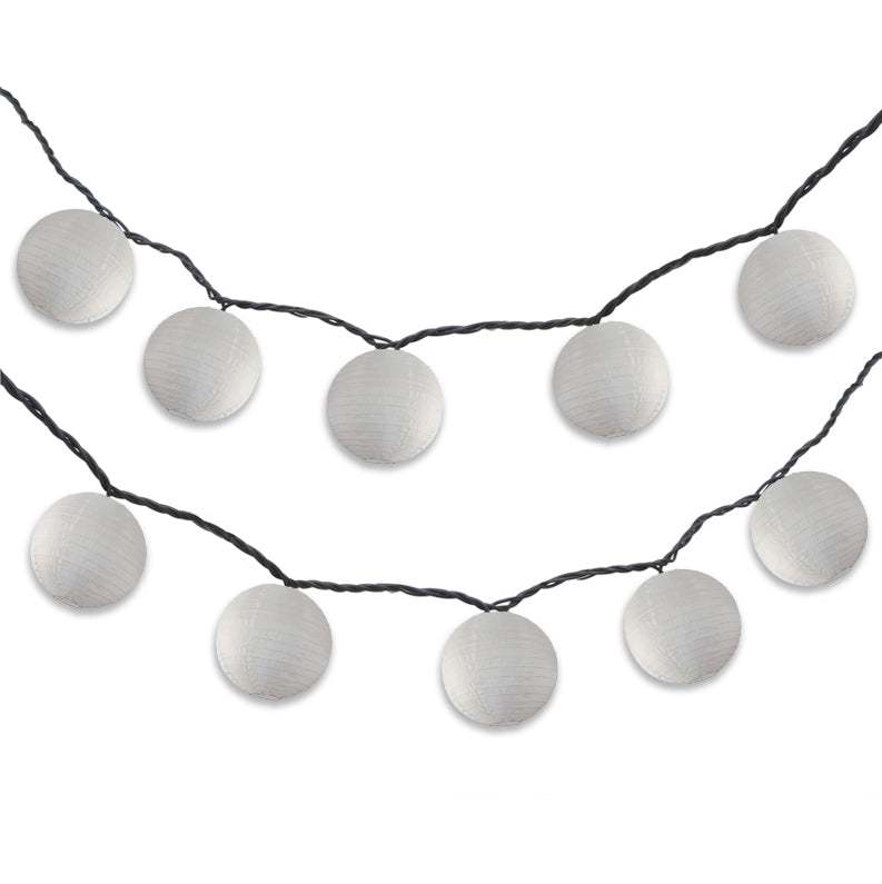 BLOWOUT 4" Beige Round Shimmering Nylon Lantern Party String Lights (8FT, Expandable)