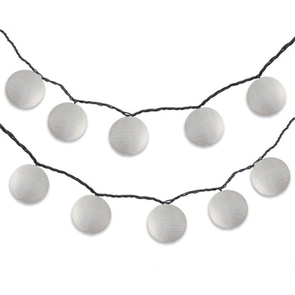 BLOWOUT 4" Beige Round Shimmering Nylon Lantern Party String Lights (8FT, Expandable)
