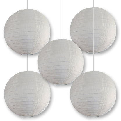 BULK PACK (5) 16" Beige Shimmering Nylon Lantern, Even Ribbing, Durable, Hanging