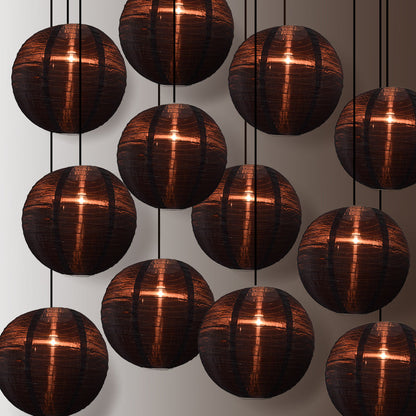 BULK PACK (12) 24" Black Shimmering Nylon Lantern, Even Ribbing, Durable, Hanging