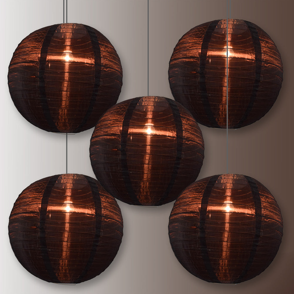 BULK PACK (5) 10" Black Shimmering Nylon Lantern, Even Ribbing, Durable, Hanging
