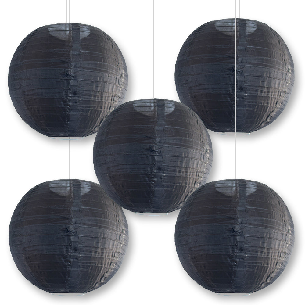 BULK PACK (5) 18" Black Shimmering Nylon Lantern, Even Ribbing, Durable, Hanging